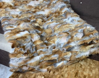 Real Fur Blanket • Personalized Fox Fur Blanket Throw • Handmade Genuine Fur Blanket • Fur Bedspread n Sofa Cover