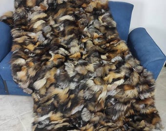 Real Fur Blanket • Personalized Fox Fur Blanket Throw • Handmade Genuine Fur Blanket • Fur Bedspread n Sofa Cover