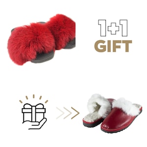 Fuchspelz Rutscher, Pelz Rutscher für Frauen, Fuchspelz Rutscher, Pelz-Hausschuhe GRATIS Geschenk