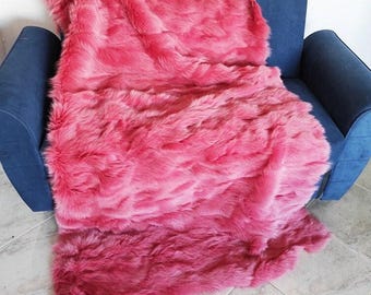 Real Fuchsia Fur Blanket • Personalized Fox Fur Blanket Throw • Handmade Genuine Fur Blanket • Fur Bedspread n Sofa Cover