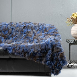 Real Blue Fur Blanket • Personalized Fox Fur Blanket Throw • Handmade Genuine Fur Blanket • Fur Bedspread n Sofa Cover