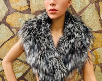 GORGEOUS Real Silver FOX FUR Collar • Handcrafted Winter Fashion Accessory • Real Fur Scarf • Fur Wrap • Fur Shawl