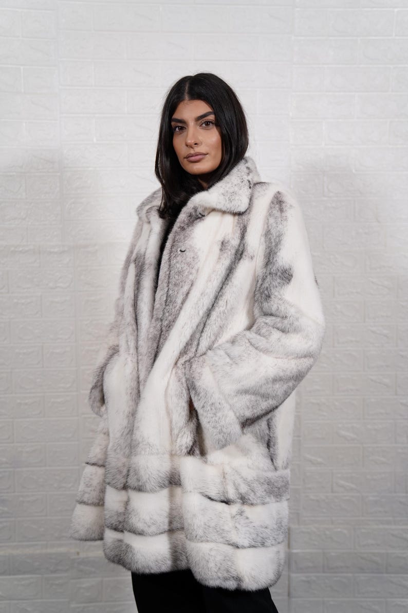Natural black cross mink fur coat styled luxury winter outfit genuine full skin mink handmade overcoat gift