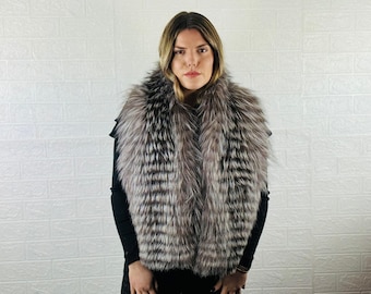 Gorgeous Real Silver Fur Scarf for Women • Fox Pelt Fur Scarf • Real Fur Collar • Genuine Fur Boa 6*59 in / 15*150 cm