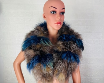 UNIQUE Crystal Blue FOX FUR Collar • Real Fur Collar • Real Fur Scarf • Fur Wrap • Fur Shawl