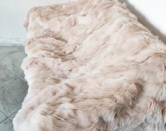 Real Pink Fur Blanket • Personalized Fox Fur Blanket Throw • Handmade Genuine Fur Blanket • Fur Bedspread n Sofa Cover