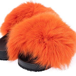 Fur slides, fur slippers, fox fur slides, fluffy slides