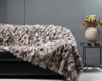 Real DOUBLE SIDED Fox Fur Blanket Throw • Personalized Fox Blanket  • Genuine Fur House Decor • Fur Bedspread n Sofa Cover