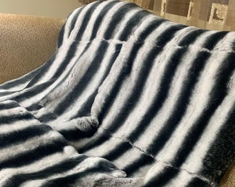 Real Rabbit Pelt Fur Blanket Throw Natural  • Personalized  Handmade Fur Sofa Cover n Bedspread • Vintage Rabbit fur Throw Blanket