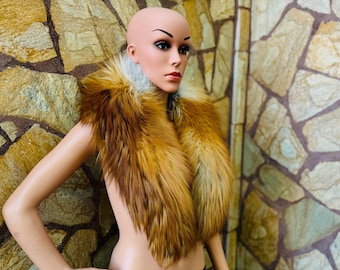 GORGEOUS Natural Gold FOX FUR Collar Full Skin Pelts • Real Fur Collar • Real Fur Scarf • Fur Wrap • Fur Shawl