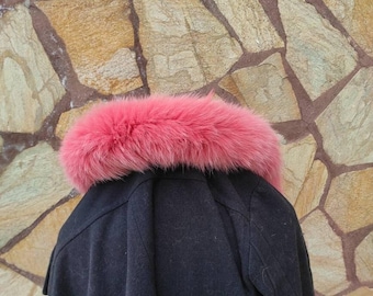 Fur trim for hood, pink fox fur collar, fur collar