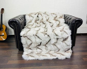 Real Natural Fox Fur Throw • Personalized Genuine Fur Throw Rug • Handmade Vintage Fur Throw for Living Room n Bedroom