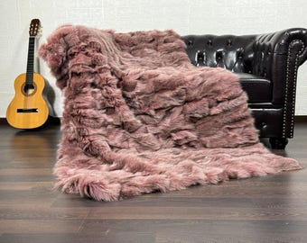 Real Fur Blanket • Personalized Fox Fur Blanket Throw • Handmade Genuine Fur Blanket • Fur Bedspread n Sofa Cover