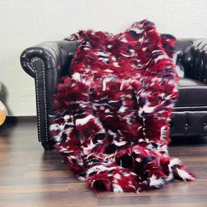 Fox fur real throw blanket Red and White pattern luxurious bedspread fox fur rug for living room and bed decor