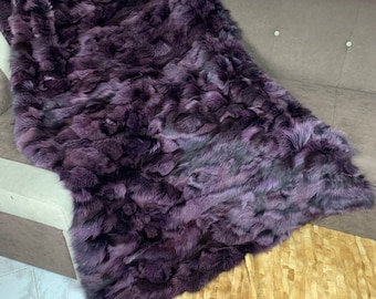 Real Purple Fur Blanket • Personalized Fox Fur Blanket Throw • Handmade Genuine Fur Blanket • Fur Bedspread n Sofa Cover