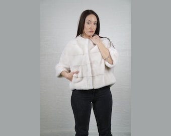 GORGEOUS Real fur Mink Jacket White • Mink coat women •  Short fur coat • Genuine Mink Outerwear • Luxury winter fashion • Warm Fur blazer