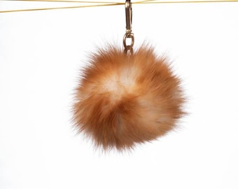 Natural Real Fox Fur Pom Pom Keychain - Handmade Fur Ball Keyrings For Car or House Keys & Bags | Women Accessories For Birthdays Gift