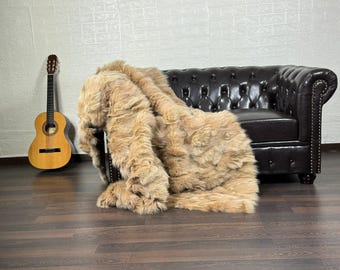 Luxurious DOUBLE SIDED Real FOX Fur Blanket Throw Beige - Personalized Handcrafted Warmth for Your Home Decor - Organically Farmed Fox Fur