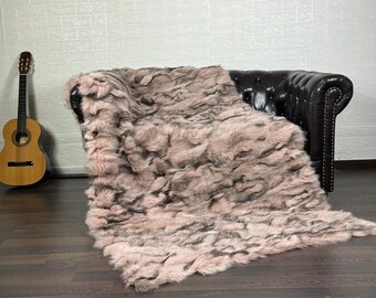 Real Pink Fur Blanket • Personalized Fox Fur Blanket Throw • Handmade Genuine Fur Blanket • Fur Bedspread n Sofa Cover
