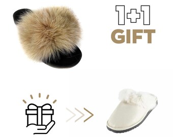 Fur slides, fur slides for women, fox fur slides, Fur Slippers FREE Gift