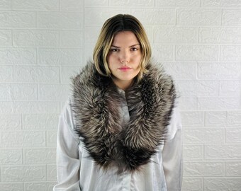 GORGEOUS Real Silver full skin FOX FUR Collar • Handcrafted Winter Fashion Accessory • Real Fur Scarf • Fur Wrap • Fur Shawl
