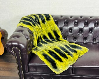 Real Rex Rabbit Yellow Full Skin Fur Blanket Throw • Personalized  Handmade Fur Sofa Cover n Bedspread • Vintage Rabbit fur Throw Blanket