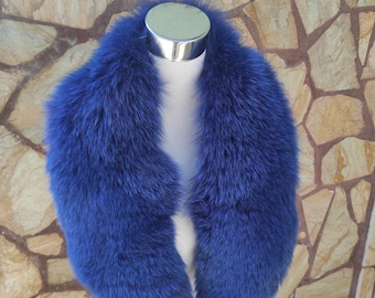 Blue fox fur collar scarf, genuine fur scarf, perfect detachable fur wrap and shawl for winter, idea gift for her