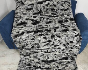 Real Rex Rabbit Fur Blanket Throw Chinchilla Color Rex • Personalized Housewarming Gift Sofa Cover n Bedspread •  Handmade Genuine Fur