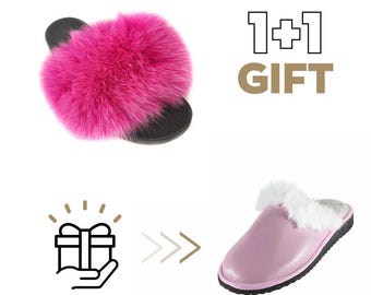 Fur slides, fur slides for women, fox fur slides, Fur Slippers FREE Gift