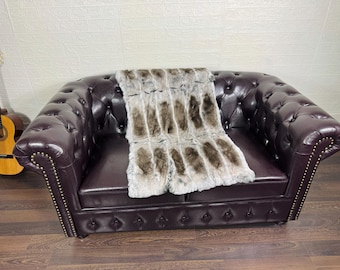 Real Rex Rabbit Gray Full Skin Fur Blanket Throw • Personalized  Handmade Fur Sofa Cover n Bedspread • Vintage Rabbit fur Throw Blanket