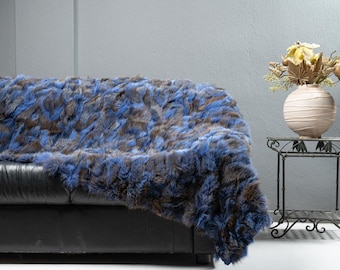 Real Blue Fur Blanket • Personalized Fox Fur Blanket Throw • Handmade Genuine Fur Blanket • Fur Bedspread n Sofa Cover