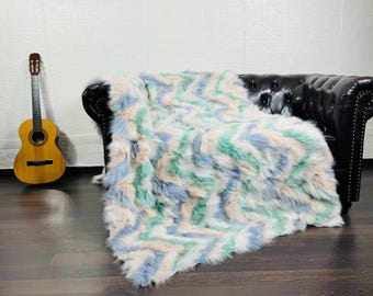 Luxury DOUBLE SIDED Real Fox FUR Throw Blanket Colorful • Large Area Rug  • Genuine Fur Rug  • Ethically and Organic Farmed Fox Fur