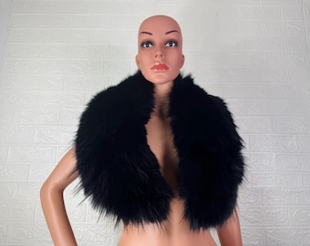Black fox fur collar scarf for men and women, detachable winter neckwarmer, fur stole wrap, gift for her