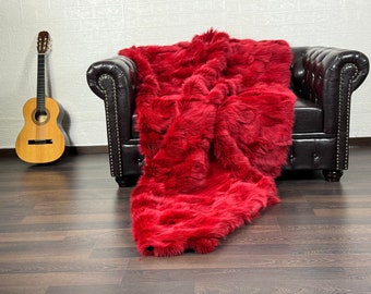 Real Red Fur Blanket • Personalized Fox Fur Blanket Throw • Handmade Genuine Fur Blanket • Fur Bedspread n Sofa Cover