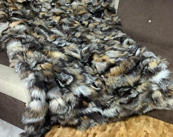 Real Fur Blanket • Personalized Fox Fur Blanket Throw • Handmade Genuine Fur Blanket • Fur Bedspread n Sofa Cover