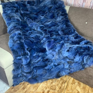 Real Blue Fur Blanket • Personalized Fox Fur Blanket Throw • Handmade Genuine Fur Blanket • Fur Bedspread n Sofa Cover
