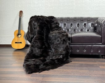 Real DOUBLE SIDED Brown Fox Fur Throw • Personalized Genuine Fur Throw Rug • Housewarming Gift • Handmade Vintage Fur Throw for Living Room