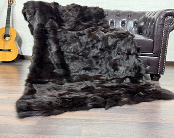 Real Brown Fox Fur Throw • Personalized Genuine Fur Throw Rug • Housewarming Gift • Handmade Vintage Fur Throw for Living Room n Bedroom