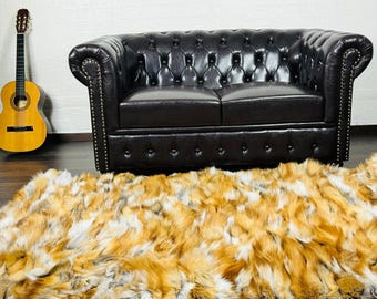 EXCLUSIVE Real FOX FUR Throw Blanket • Large fur Area Rug  • Genuine Fur Rug  • Ethically and Organic Farmed Fox Fur  • Scandinavian Decor