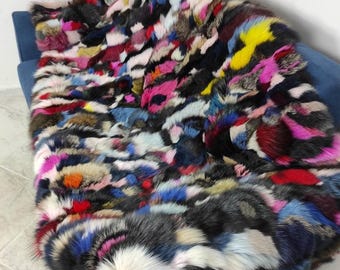 Real Colorful Fur Blanket • Personalized Fox Fur Blanket Throw • Handmade Genuine Fur Blanket • Fur Bedspread n Sofa Cover