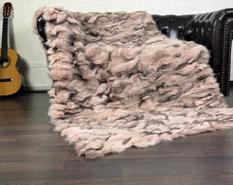 Real Pink Fox Fur Throw • Personalized Genuine Fur Throw Rug • Housewarming Gift • Handmade Vintage Fur Throw for Living Room n Bedroom