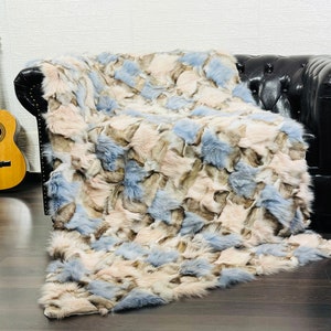 Luxury Real FOX FUR Throw Blanket Colorful • Large Area Rug  • Genuine Fur Rug  • Ethically and Organic Farmed Fox Fur  • Scandinavian Decor