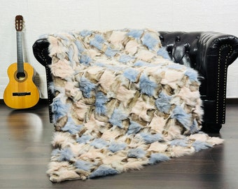 Luxury Real FOX FUR Throw Blanket Colorful • Large Area Rug  • Genuine Fur Rug  • Ethically and Organic Farmed Fox Fur  • Scandinavian Decor