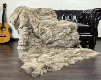 Real Beige Fox Fur Blanket Throw • Personalized Fox Blanket  • Genuine Fur House Decor • Fur Bedspread n Sofa Cover