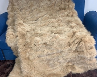 Real Beige Fur Blanket • Personalized Fox Fur Blanket Throw • Handmade Genuine Fur Blanket • Fur Bedspread n Sofa Cover