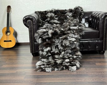 Luxury Real FOX Fur Blanket Throw Silver - Personalized Handcrafted Warmth for Home Decor - Organically and Ethically Farmed Fox Fur
