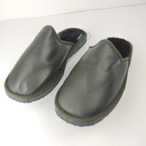 Fur Sheepskin Leather Slippers Brown for Men • Cozy Warm House Wool Slippers  •  Handmade genuine leather slippers