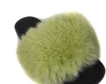 Fur slides, fur slippers, fox fur slides, fluffy slides