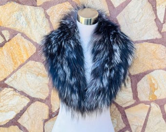 Gorgeous Real Silver FOX FUR Collar • Handcrafted Winter Fashion Accessory • Real Fur Scarf • Fur Wrap • Fur Shawl