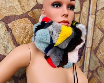 Gorgeous Real Rex Rabbit Fur Scarf for Women Colorful • Rabbit Fur Scarf • Real Fur Collar • Genuine Fur Wrap 6*14 in / 15x35 cm